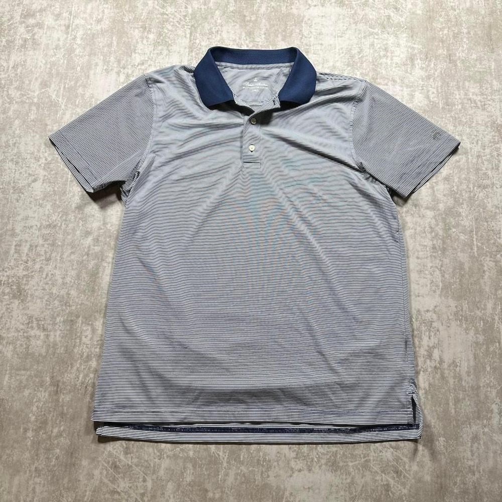 Brooks Brothers Polo Shirt Mens Large Blue Striped Performance Series Short Slv
